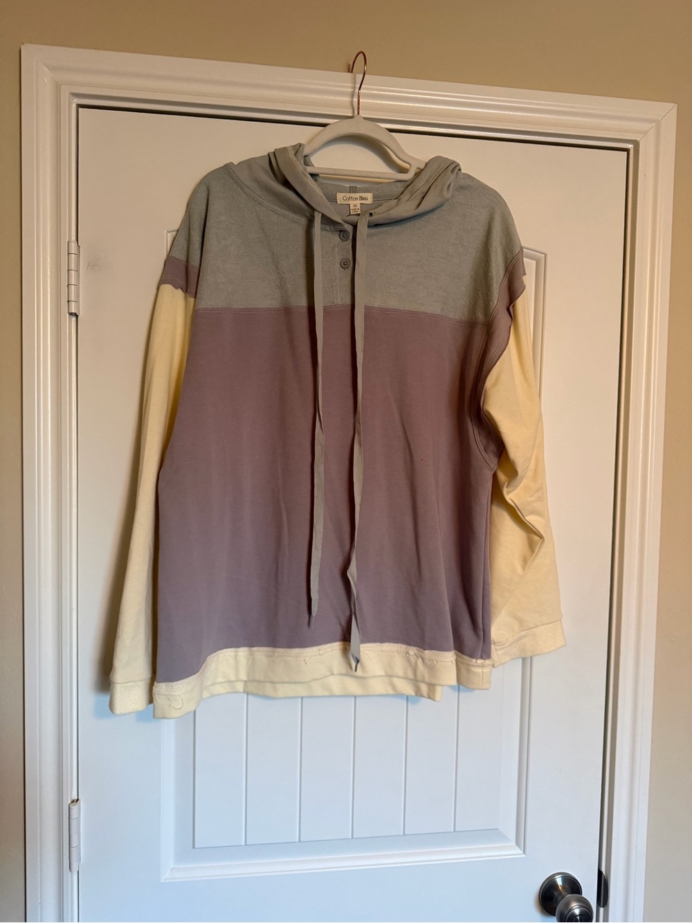 NWT Cotton Bleu Color Block Hooded Pullover Size M Mauve Sage Cream